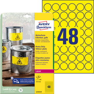 AVERY ZWECKFORM Wetterfeste Etiketten L6128-20 960 Stück permanent Ø 30 mm gelb