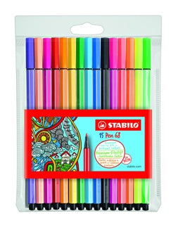 STABILO Filzstift Pen 68 15 Stück im Etui 1 mm mehrere Farben