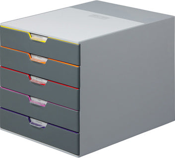 DURABLE Schubladenbox 7605 VARICOLOR® mit 5 farbigen Schubladen für A4 280 x 292 x 356 mm grau