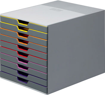 DURABLE Schubladenbox 7610 VARICOLOR® mit 10 farbigen Schubladen für A4 280 x 292 x 356 mm grau