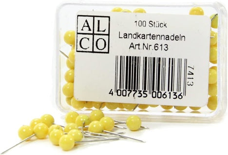ALCO Landkartennadeln 613 100 Stück Ø 5 x 16 mm gelb