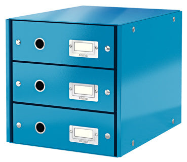 LEITZ Schubladenbox Click & Store 6048 mit 3 Schubladen blau-metallic