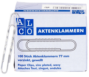 ALCO Büroklammern 262 100 Stück 77 mm gewellt verzinkt