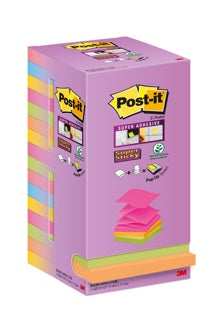 POST-IT® Haftnotizen Super Sticky Z-Notes R330S16 16 Blöcke à 90 Blatt 76 x 76 mm farbig sortiert