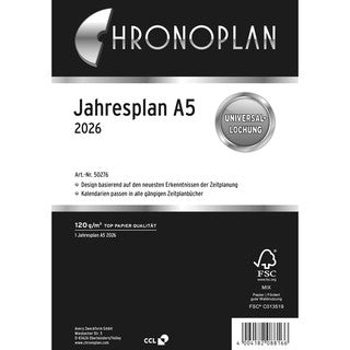 AVERY ZWECKFORM Jahresplan Chronoplan 50276 1 Blatt A5 Leporello-Falzung 120 g/m² 2026 weiß
