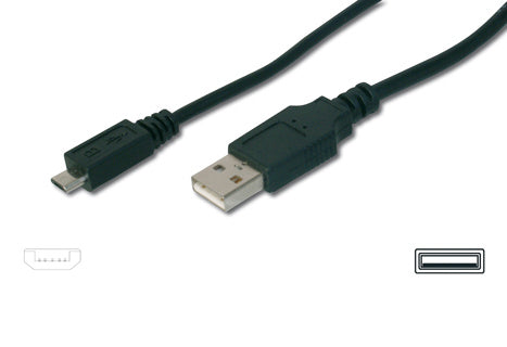 DIGITUS USB 2.0 Anschlusskabel USB A/Micro USB-B 3 m schwarz