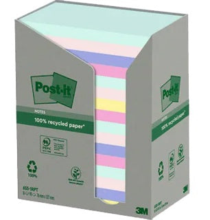 POST-IT® Haftnotizen Recycling Notes 655-1RPT 16 Blöcke à 100 Blatt 127 x 76 mm farbig sortiert