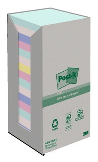 POST-IT® Haftnotizen Recycling Notes 654-1RPT 16 Blöcke à 100 Blatt 76 x 76 mm farbig sortiert