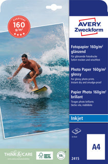 AVERY ZWECKFORM Fotopapier 2415 Everyday Inkjet 50 Blatt A4 160 g/m² weiß glänzend