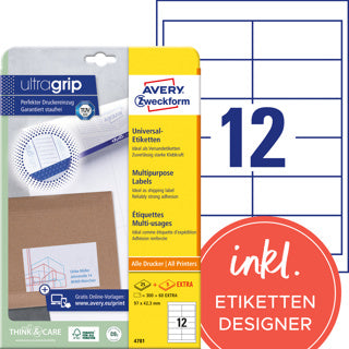 AVERY ZWECKFORM Universaletiketten ultragrip 4781 360 Stück permanent 97 x 42.3 mm weiß