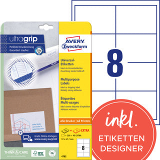 AVERY ZWECKFORM Universaletiketten ultragrip 4782 240 Stück permanent 97 x 67.7 mm weiß