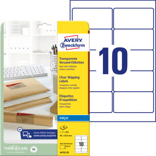 AVERY ZWECKFORM Versandetiketten J4722-25 250 Stück permanent 96 x 50.8 mm transparent