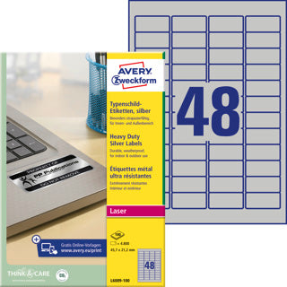 AVERY ZWECKFORM Typenschildetiketten L6009-100 4.800 Stück permanent 45.7 x 21.2 mm silber