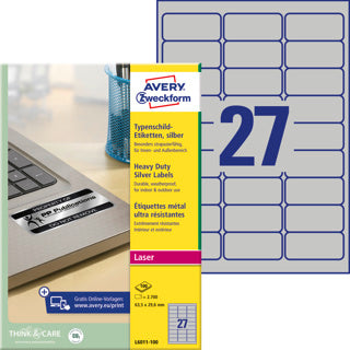 AVERY ZWECKFORM Typenschildetiketten L6011-100 2.700 Stück permanent 63.5 x 29.6 mm silber