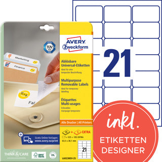 AVERY ZWECKFORM Universaletiketten L6023REV-25 630 Stück ablösbar 63.5 x 38.1 mm weiß
