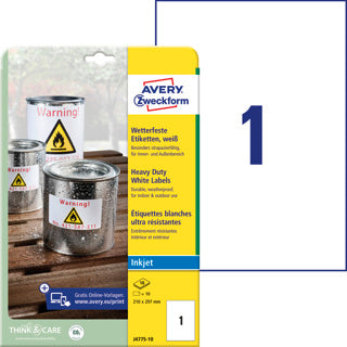 AVERY ZWECKFORM Wetterfeste Etiketten J4775-10 10 Stück permanent 210 x 297 mm weiß