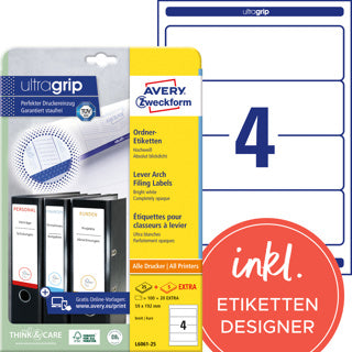 AVERY ZWECKFORM Ordneretiketten ultragrip L6061-25 120 Stück breit/kurz permanent 59 x 192 mm weiß