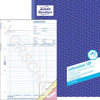 AVERY ZWECKFORM Lieferschein mit Empfangsschein 728 3x 50 Blatt A4 mit Blaupapier