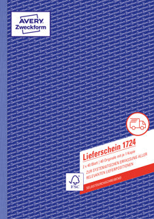 AVERY ZWECKFORM Lieferschein 1724 2x 40 Blatt A4 selbstdurchschreibend