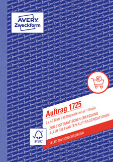 AVERY ZWECKFORM Auftrag 1725 2x 40 Blatt A5 selbstdurchschreibend