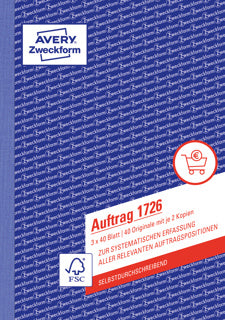 AVERY ZWECKFORM Auftrag 1726 3x 40 Blatt A5 selbstdurchschreibend