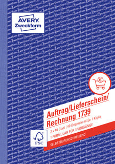 AVERY ZWECKFORM Auftrag/Lieferschein/Rechnung 1739 2x 40 Blatt A5 selbstdurchschreibend