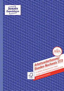 AVERY ZWECKFORM Arbeitszeiterfassung/Stundennachweis 1773 2x 40 Blatt A4 selbstdurchschreibend