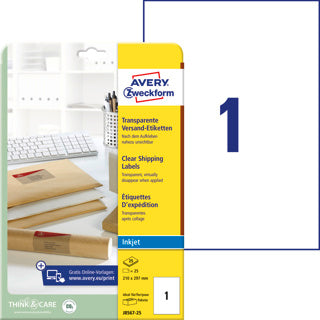 AVERY ZWECKFORM Versandetiketten J8567-25 25 Stück permanent 210 x 297 mm transparent