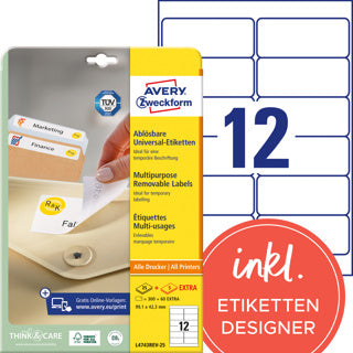 AVERY ZWECKFORM Universaletiketten L4743REV-25 360 Stück ablösbar 99.1 x 42.3 mm weiß