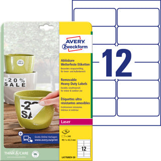 AVERY ZWECKFORM Wetterfeste Etiketten L4776REV-20 240 Stück ablösbar 99.1 x 42.3 mm weiß