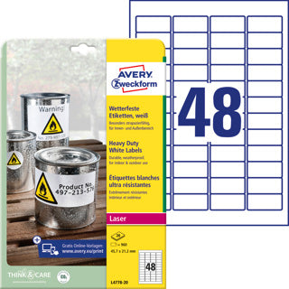AVERY ZWECKFORM Wetterfeste Etiketten L4778-20 960 Stück permanent 45.7 x 21.2 mm weiß