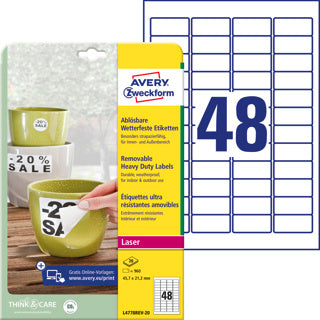 AVERY ZWECKFORM Wetterfeste Etiketten L4778REV-20 960 Stück ablösbar 45.7 x 21.2 mm weiß