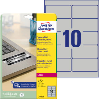 AVERY ZWECKFORM Typenschildetiketten L6012-20 200 Stück permanent 96 x 50.8 mm silber