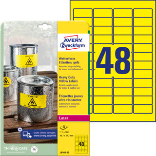 AVERY ZWECKFORM Wetterfeste Etiketten L6103-20 960 Stück permanent 45.7 x 21.2 mm gelb