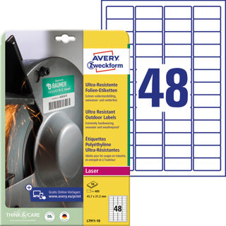 AVERY ZWECKFORM Ultra-Resistente Etiketten L7911-10 480 Stück PE-Folie permanent 45.7 x 21.2 mm weiß