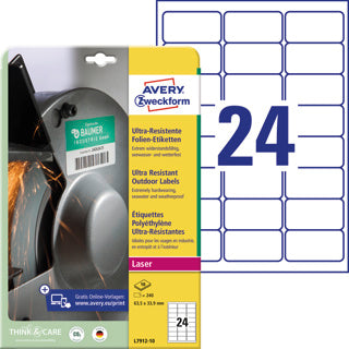 AVERY ZWECKFORM Ultra-Resistente Etiketten L7912-10 240 Stück PE-Folie permanent 63.5 x 33.9 mm weiß