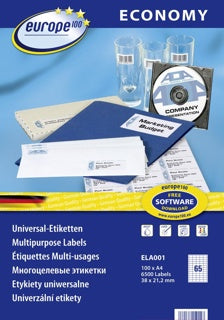 EUROPE100 Universaletiketten ELA001 38 x 21.2 mm 6.500 Etiketten weiß