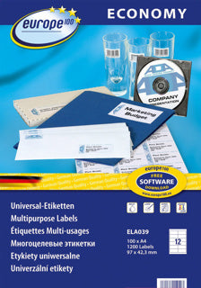 EUROPE100 Universal-Etiketten 9.7 x 4.23 cm 100 Blatt weiß