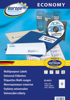 EUROPE100 Universal-Etiketten 1200 Stück 10.5 x 4.8 cm 100 Blatt weiß