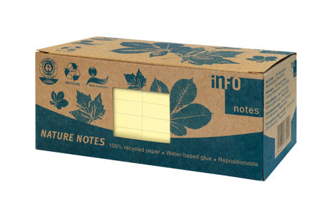 INFO NOTES Recycling Haftnotizen 7.5 x 7.5 cm 12 Stück à 100 Blatt gelb