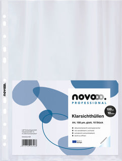 NOVOOO PROFESSIONAL Klarsichthülle 10 Stück DIN A4 glatt 100 µm transparent