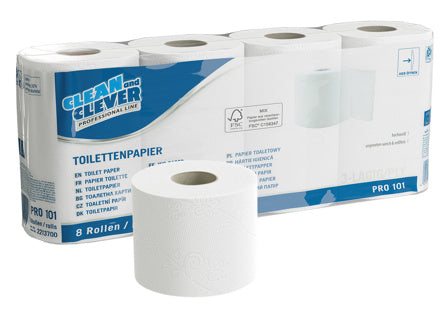 CLEAN & CLEVER Toilettenpapier PRO101 64 Rollen à 250 Blatt 3-lagig hochweiß
