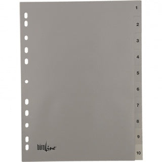 BÜROLINE Register A4 10-teilig 1-10 PP grau
