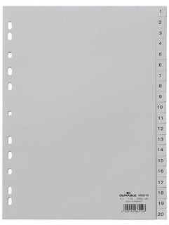 DURABLE Register 6522 A4 20-teilig 1-20 PP 12 µm grau