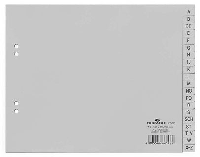 DURABLE Register 6500 A4 halbe Höhe 20-teilig A-Z PP 12 µm grau