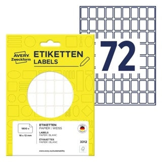 AVERY ZWECKFORM Vielzwecketiketten 3312 1.800 Stück permanent 18 x 12 mm weiß