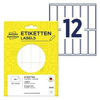 AVERY ZWECKFORM Vielzwecketiketten 3340 396 Stück permanent 62 x 19 mm weiß
