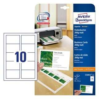AVERY ZWECKFORM Visitenkarten C32011-25 250 Stück 200 g/m² matt 85 x 54 mm weiß