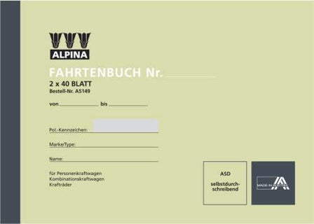 LEYKAM Fahrtenbuch A5149 A5 quer 2 x 40 Blatt selbstdurchschreibend