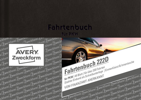 AVERY ZWECKFORM Fahrtenbuch für PKW 222D 48 Blatt A6 quer mit Hardcover ohne Durchschlag